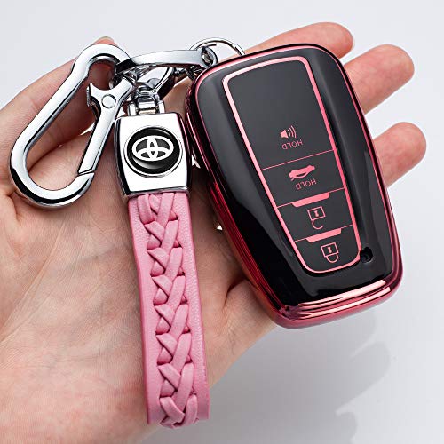 121Fruit Way for Toyota Key Fob Cover Premium Soft TPU 360 Degree Protection Key Case Compatible with 2018 2019 2020 Toyota Camry RAV4 Avalon C-HR Prius Corolla Smart Key(only for Keyless go)-Pink