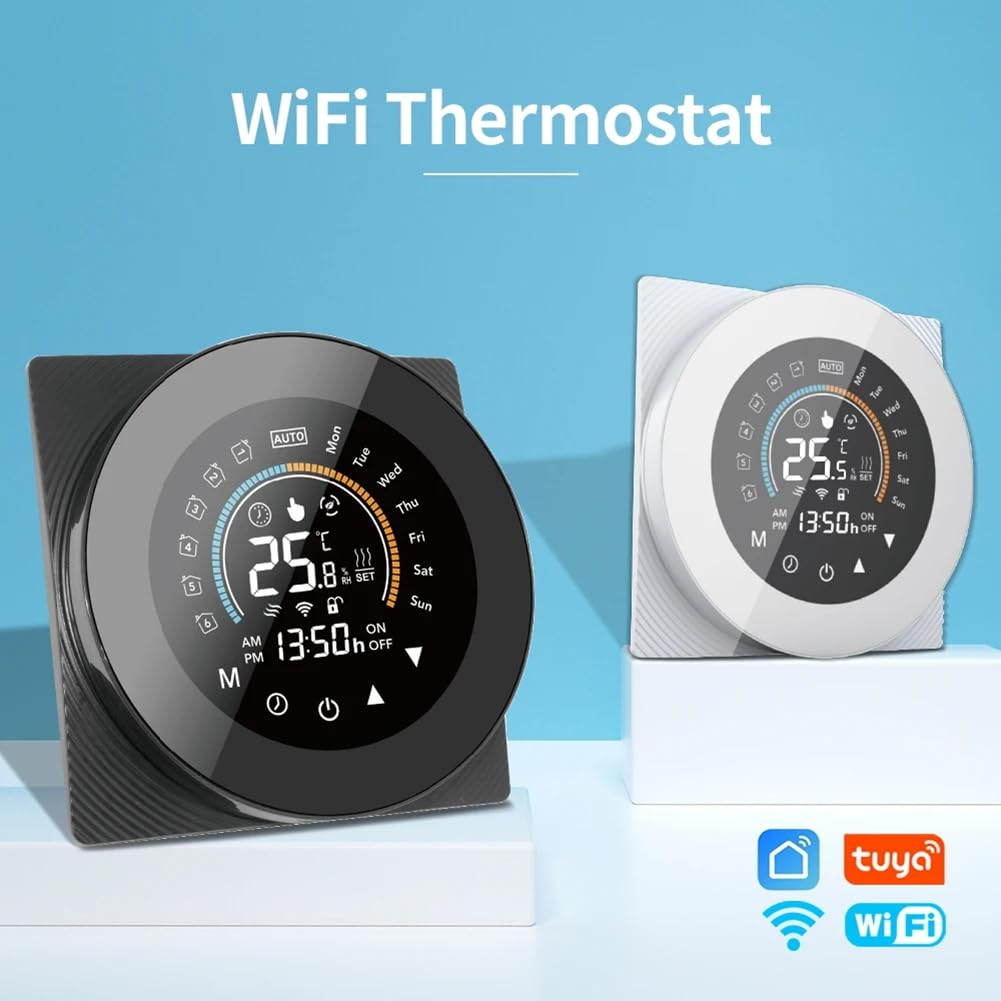 Tuya Termostat WiFi, cyfrowy wyświetlacz LCD, regulacja temperatury dotykowej do Alexa, biały, kocioł gazowy (WiFi)