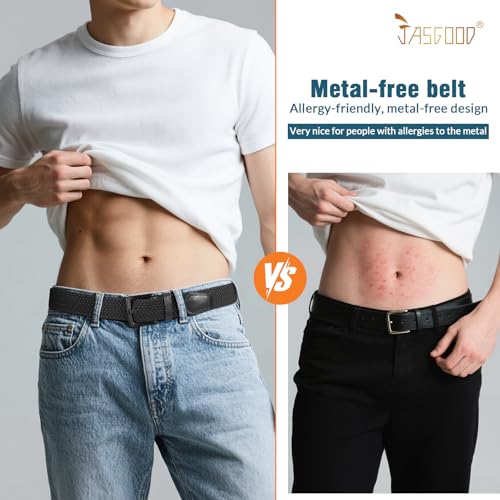 JASGOOD Elastic Braided Belt Men Stretch Golf Woven Casual Jeans Pants Canvas Fabric Tsa Approved Metal Free Belt4