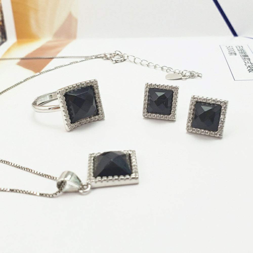 THTHT Moda S srebro wysokiej próby 925 łańcuszek na szyję z otworem pierścieniowym kolczyki damskie biżuteria geometryczna kwadratowa czarna Shell Retro Classic Creative Charm High-End prezent