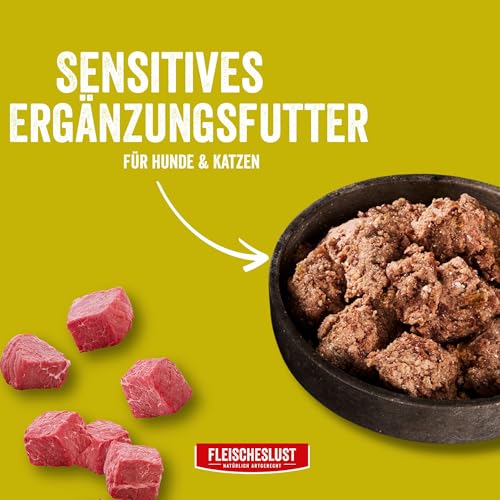 Fleischeslust Nassfutter für Hunde & Katzen | Steakhouse Ziege pur (6x800g) | Reinfleisch-Dosen | Monoprotein | Ergänzungsfutter | getreidefrei | sensitiv