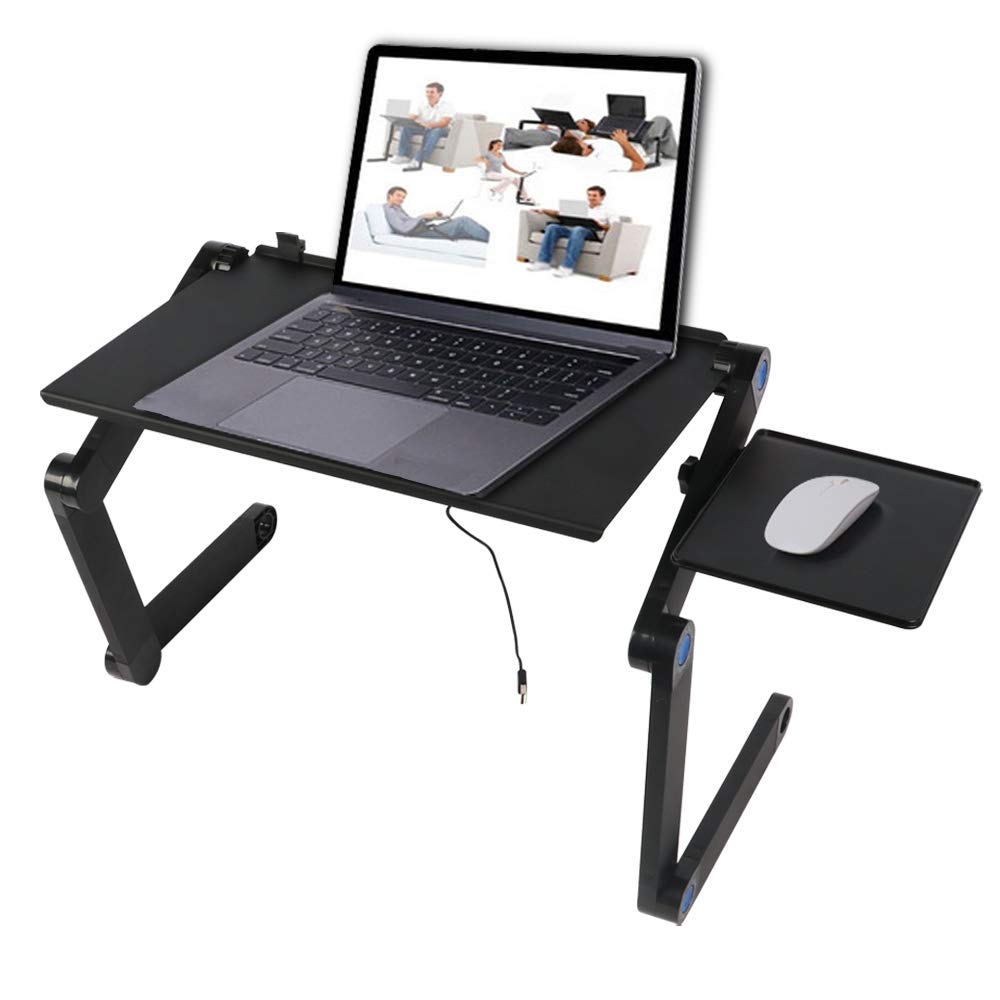 BIGTREE Adjustable Laptop Table | Laptop Stand for Bed Portable Lap Desk Foldable Laptop Workstation Notebook Riser with Mouse Pad Side Ergonomic Computer Tray Reading Holder TV Bed Tray Standing Desk