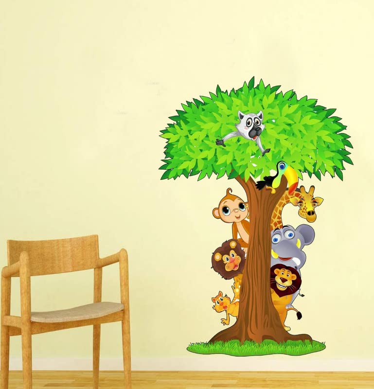 Decoreative Lion Frends and Green Tree Wall Sticker