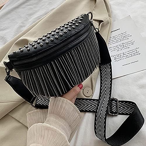 Women Rivet Metal Tassel Faux Leather Fanny Pack Waist Bag Chest Bag Crossbody Shoulder Bag - Image 7