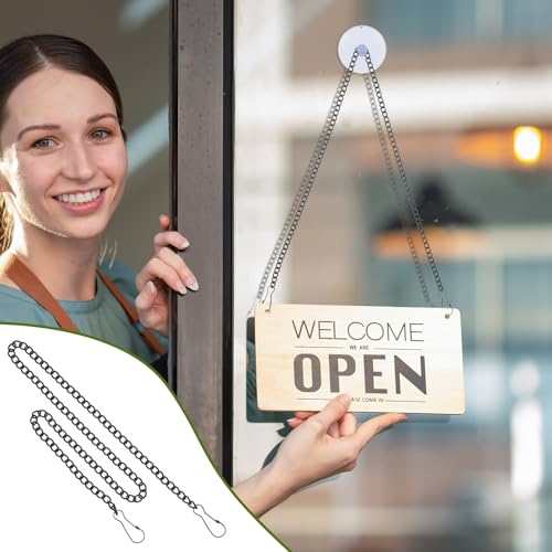 Image of 4 Pcs 20 Inch Stained Glass Window Hanging Chain Suncatchers with Suction Cup Hooks Picture Hanging Chain Metal Stainless Steel Stained Glass Window Panels (Black)