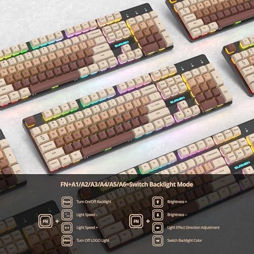 Image of Wired Full Size Brown Mechanical Keyboard 104 Keys Creamy Keyboard with Number Pad, RGB Gaming Keyboards, Linear Red Switch, NKRO for Windows Laptop PC Gamer(104 Brown)