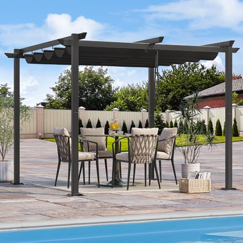YITAHOME Metall-Pergola mit einziehbarem Dach, Outdoor-Pergola inklusive wasserabweisendem und PU-beschichtetem Baldachin mit LSF 15, Sonnenschutz für Grillveranstaltungen, Gartenpartys und Rasen in