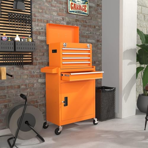 Image of 5-Drawer High Capacity Rolling Tool Chest, Removable Toolbox on Wheels Organizers, Lockable Tool Box Tool Storage Cabine with Drawers and Wheels for Workshop and Warehouse（5-Drawer, Orange）