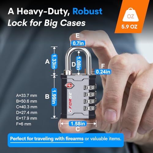 Image of FORGE 4 Digit TSA Approved Combination Lock, Tool Box and Case Lock, Combination Padlock for Travel, Gym, Home. Grey 1 Lock.