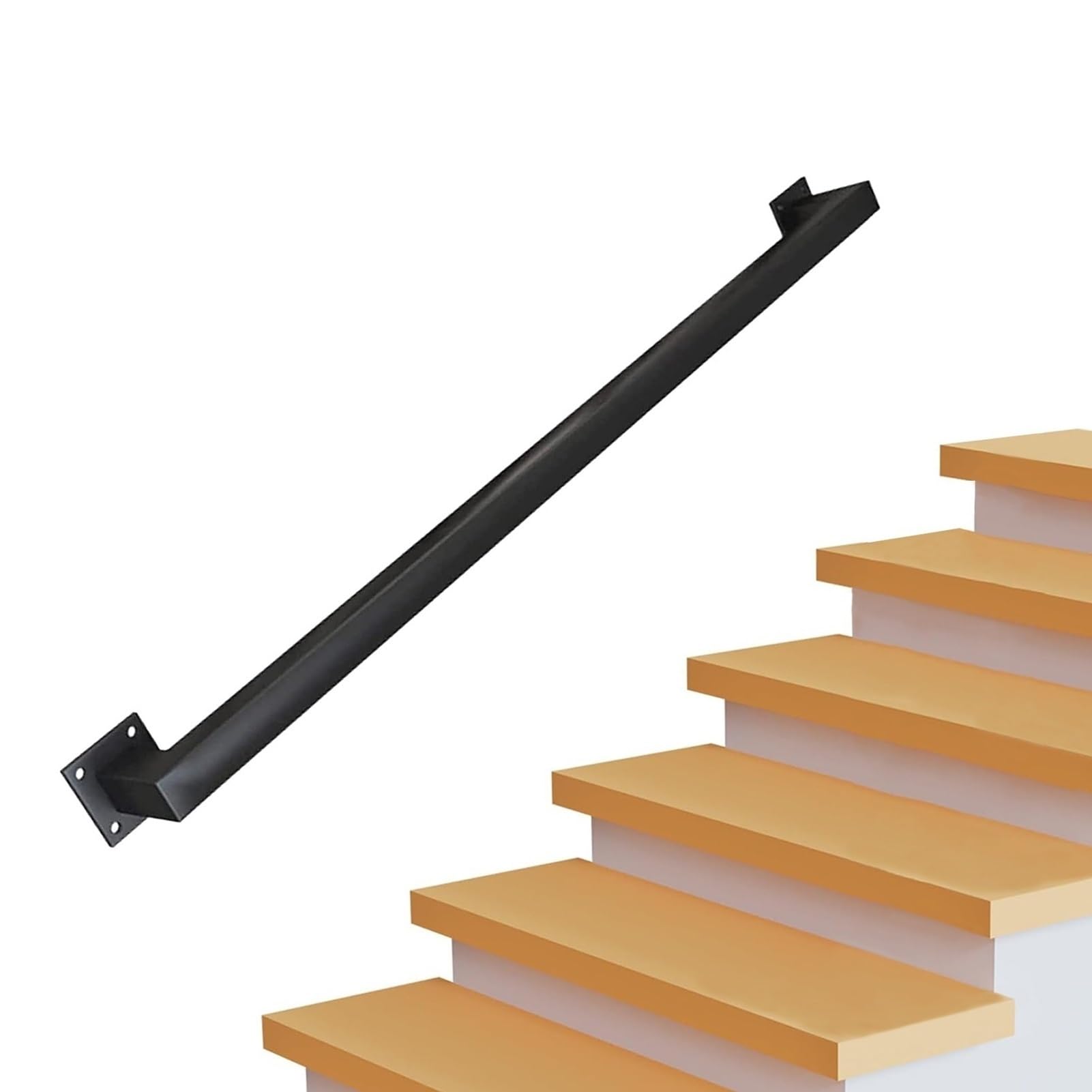 Attrex Black 1Ft/3Ft/4Ft/5Ft/6Ft/10Ft/14Ft/15Ft/16Ft/20Ft Modern Stair Handrail Grab Bar Kit, /White/Gold Wrought Iron Hand Rail Wall Mount Support Rod, Staircase Railing Steps Baluster(,9.2Ft/280Cm)