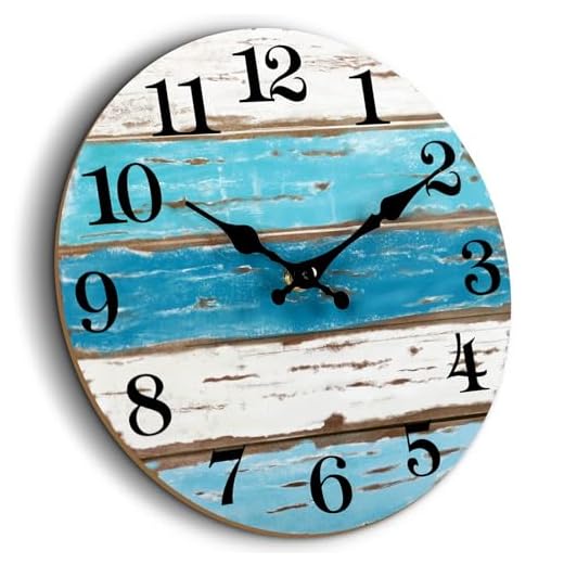 CHYLIN 16 Inch Wall Clock, Large Outdoor Clocks for Patio, Pool Beach House Decor Tropical Clocks for Walls, Nautical Coastal Themed Blue Clock for Lake House, Bathroom, Living Room, Kitchen (16")