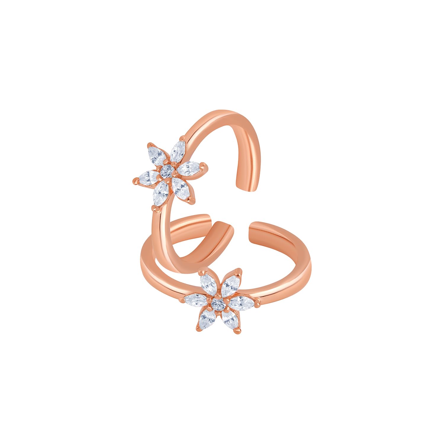 Openable Cubic Zirconia (CZ) Toe Rings in Pure 92.5 Sterling Silver with Floral Design for Women (TR000201)-image-18