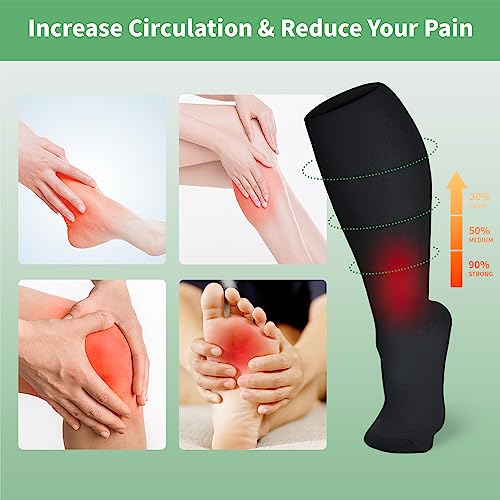 4 Pairs Plus Size Compression Socks for Women and Men 20-30 mmHg Wide Calf Extra Large for Circulation Support4