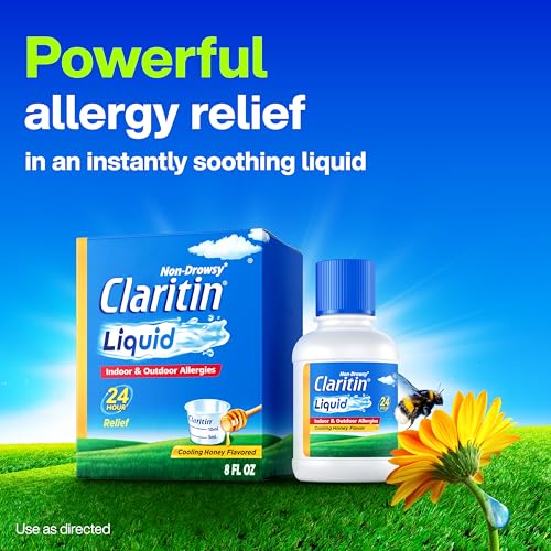 Image of Claritin Liquid, Allergy Medicine for Adults, 24-Hour Non-Drowsy Loratadine 5mg, Antihistamine, Cooling Honey Flavored, 8 fl. oz