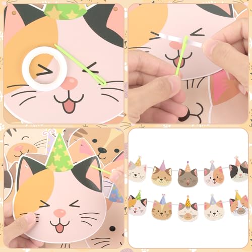 Image of Cat Birthday Banner for Cat Birthday Party Decorations Funny Cats Face Banner Garlands for Kids Girls Boys Party Supplies