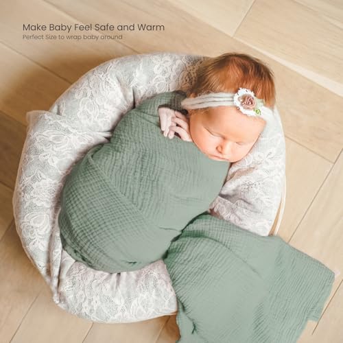 Image of lulumoon Muslin Swaddle Blankets for Baby: Lightweight & Breathable Receiving Blankets for Hospital - Neutral Registry Gift for Newborn 3pack (Sage Foreststump)