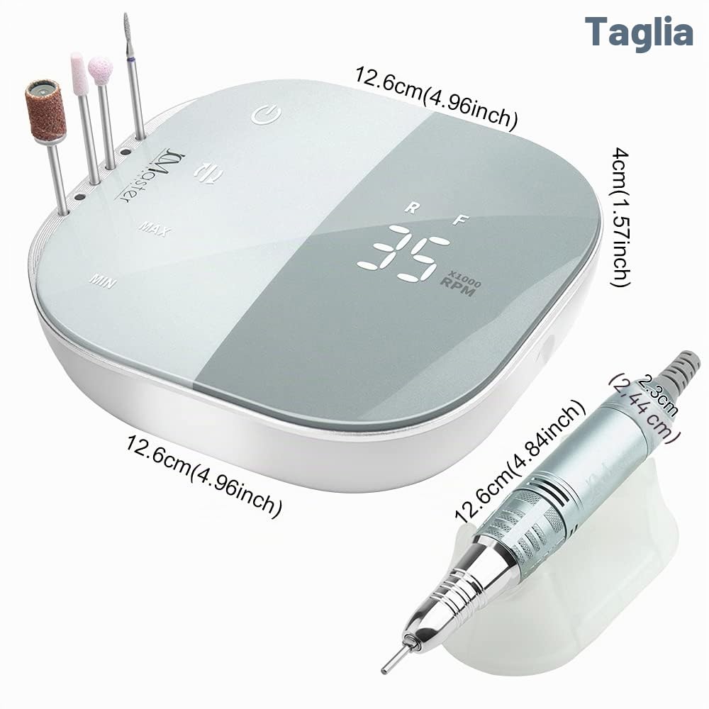 JCMASTER Fresa per unghie 35000 U al minuto con 10 punte Unghie gel e acriliche set professionale elettrico per la cura dei piedi unghie finte regolazione continua del touch