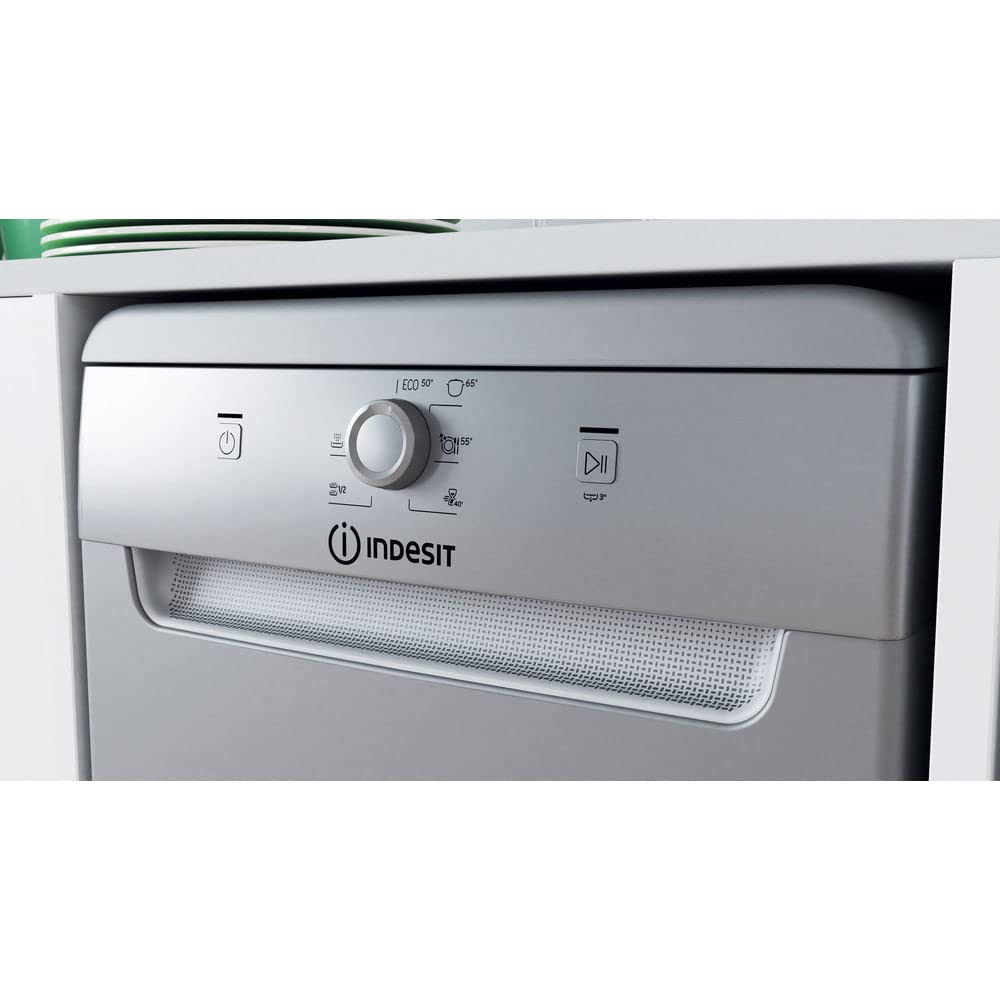 Indesit DSFE 1B10 S lavavajilla Independiente 10 cubiertos A+ - Lavavajillas (Independiente, Plata, Estrecho (45 cm), Plata, Botones, Giratorio, 1,3 m)