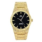 ICE STAR Men's 45mm Polished Nugget Watch, Diamond on Heringbone Design - Gold Black Dial