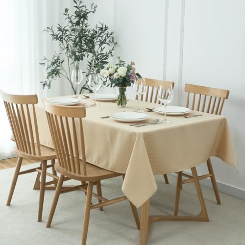 Image of maxmill Weaved Texture Rectangle Tablecloth Water Resistant Wrinkle Free Spill-Proof, Soft Table Cloth for Dining Room Decoration, Banquet Parties Event Holiday Dinner, 60 x 84 Inch Natural