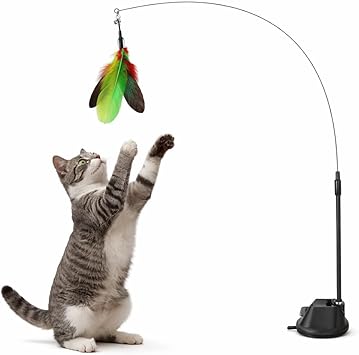 Brinquedo Gato Varinha Pena de Passaro com Ventosa Fixa Chao Janela Parede Interativo