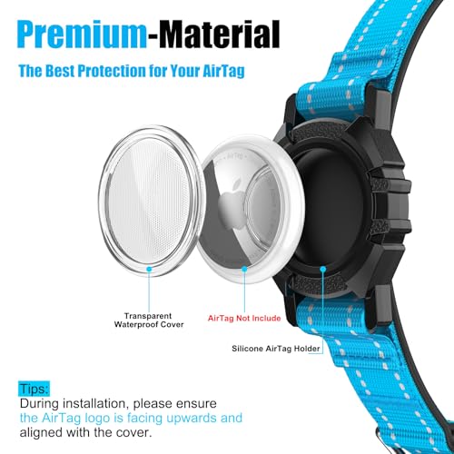 Image of AirTag Dog Collar, IP68 Waterproof Air Tag Dog Collar Holder (Blue, L) | Air Tag Dog Collars Reflective, Ultra-Durable, Comfortable Padded, Heavy Duty Dog Collars Collars for Small - Large Dogs