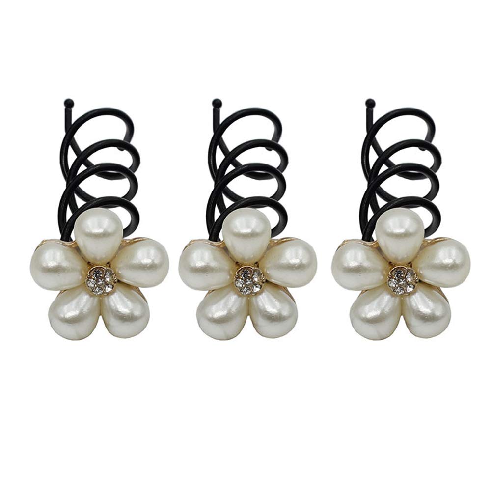 canjoyn 10 Pcs Flower Spin Hair Pins Swirl Hair Twists Coils Hair Clips Bridal Rhinestone Pearl Metal Spiral Twist Updo Hair Pins DIY Hair Style Hair Accessories for Wedding, Prom, Party (Flower E)
