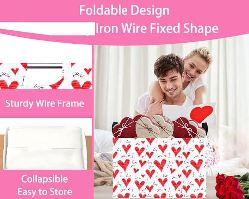 Image of Valentines Day Basket Large Foldable Heart Shaped Storage Box for Gifts Kids Empty Storage Bins Rectangular Toy Organizer Decor (Water Pattern Love)