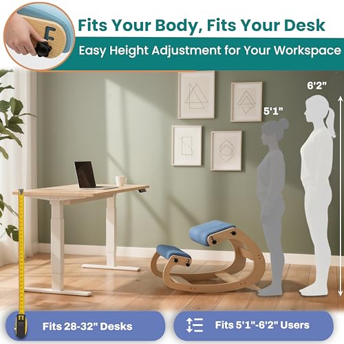 Image of NYPOT Ergonomic Kneeling Chair with Adjustable Seats - Knee Chair for Posture Correction & Kneel Rocking Stool for Desk - Back Pain Relief for Home and Office, Supports 250 pounds - 5 Years Warranty