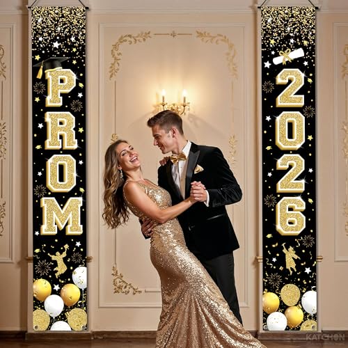 Image of KatchOn, Prom Door Banner 2026 - Prom Door Decorations | Black and Gold Decor For Prom Night | Prom Send Off Decorations 2026 | Graduation Decorations 2026 For Home