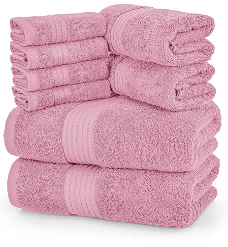 Utopia Towels 8 Piece Premium Towel Set, 2 Bath, 2 Hand, and 4 Washcloths, 100% Ring Spun Cotton, Highly Absorbent Towels for Bathroom, Sports, and Hotel, Pink