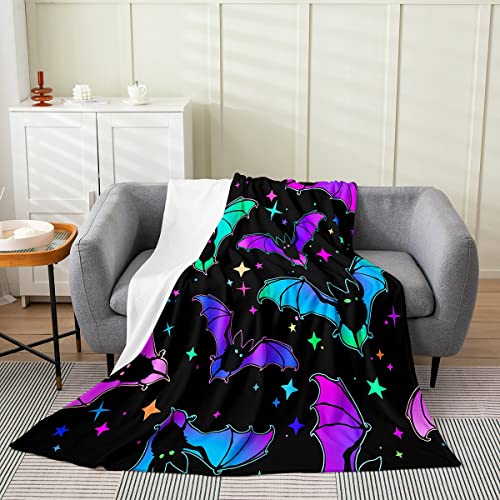 Erosebridal Bat Blanket - 90x90 inch All Season Glitter Stars Galaxy Throw Blanket for Kids, Halloween Decor - Teal Blue Green Purple Fleece Blanket