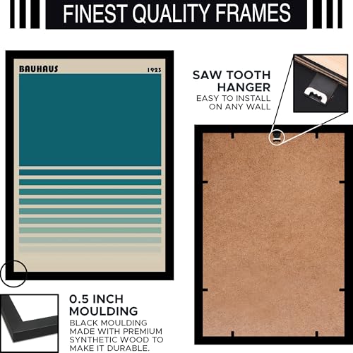 Image of BLINKART Vintage Bauhaus Retro Geometric Aesthetic Poster Gallery | Colorful Wrap Framed For Home Office Studio Living Room Modern Art Studio Decoration Abstract Shapes | (d88) | 13x10 Inch