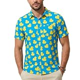 Vegas Hawaiian Shirts for Men Casual Beach & Summer Party Shirts, Stretch Fabric with Modern Fit (US, Alpha, Medium, Regular, Regular, 1, Blue Rubber Ducky)