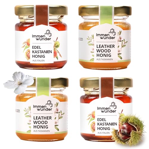 Immenwunder Honig Probierset Set Honigwald 4x50g Honige 2x Leatherwood Honig 2x Edelkastanie ideale kleinigkeiten für Ostern Geschenkideen