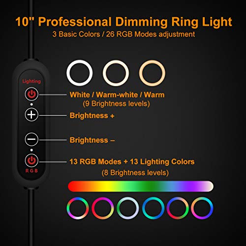 25,4 cm Live Stream Ring Selfie Licht 26 RGB Modi 8 Helligkeitsstufen dimmbar Schreibtisch Make-up Schönheit LED… – Bild 3