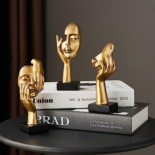 FUNTEREST 3 Pcs Gold Decor Thinker Statues Sculptures for Shelf Decor, Golden Statues Home Decor Accents, Table Decorations for Living Room Bedroom Office, Bookshelf Decorative Objects - Image 5
