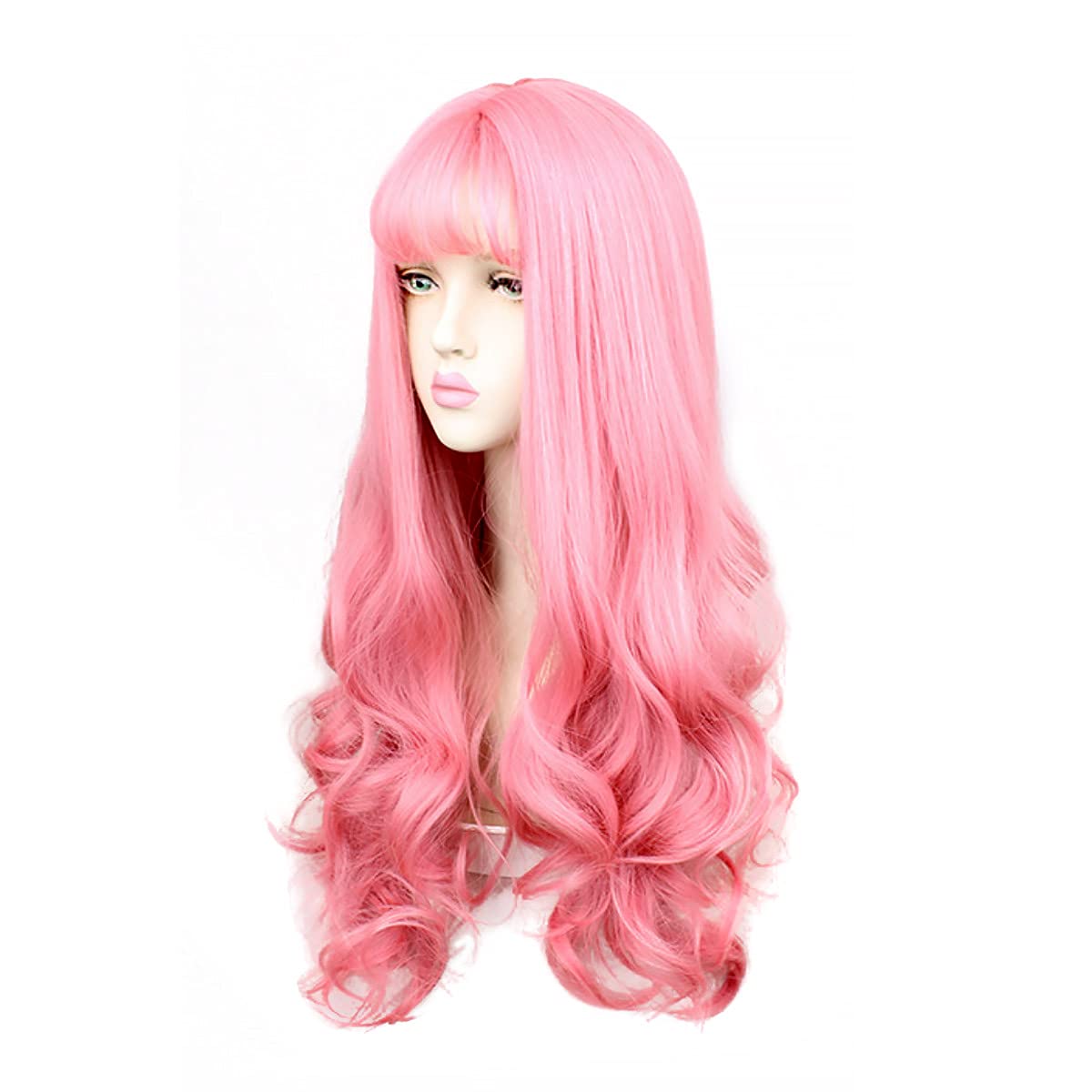 Long Curly Wavy Grey Purple Wig for Women, Cosplay, Lolita: Pink