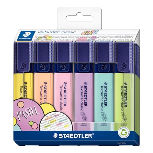 STAEDTLER 364 CC6 Textsurfer Classic Highlighter - Assorted Pastel Colours (Card Pack of 6)