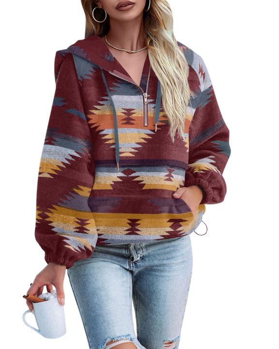 Fessceruna Womens Aztec Half Zip Hoodie