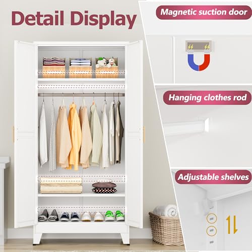 Image of GAIOUS Metal Wardrobe Cabinet with Hanging Rod, Clothing Storage Cabinets
