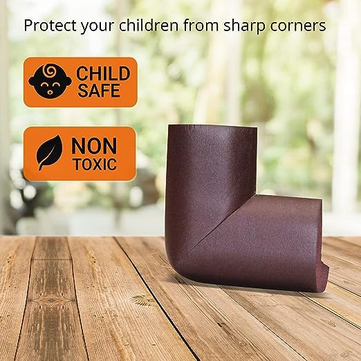 SwissHome Premium Baby Proofing Corner Guards Pre-Taped Corner Protectors for Furniture Ultimate Child Safety Edge Guards with Adhesive Protects Toddlers from Sharp Corners (Brown, Pack of 4 PCS) 3