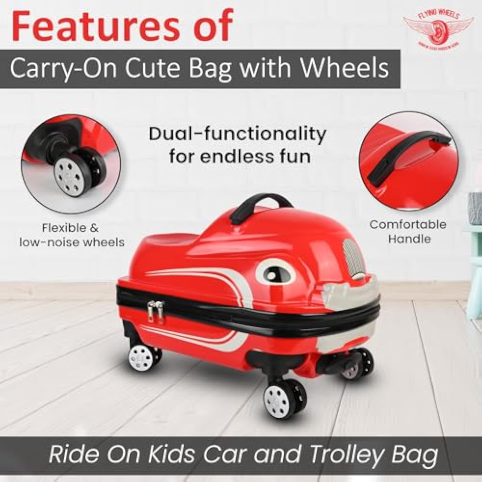 Ride-On Kids Trolley Bag, 2-in-1 Carry-On Car Shaped Suitcase