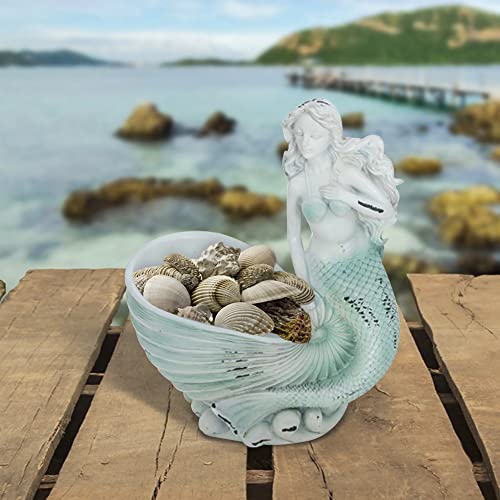 Mermaid Shell Figurine Coastal Decorative Accent Home Decor Distressed Whitewash 10 1/2 Inches Tall (Aqua Blue) #TOP6