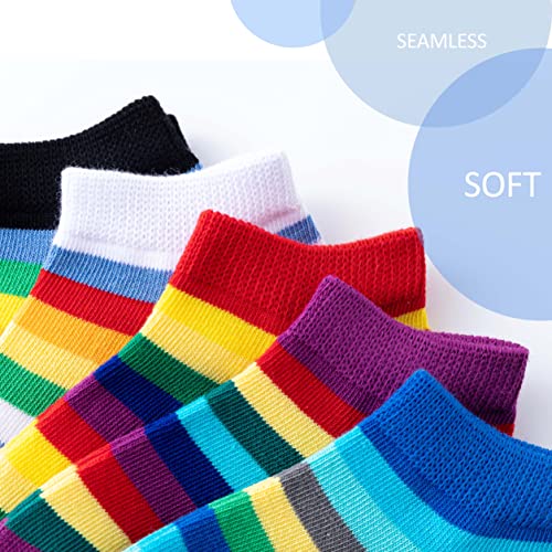 Marchare Girls Seamless Socks Rainbow Stripes Cotton Socks Kids School Crew Socks 5 Pack3