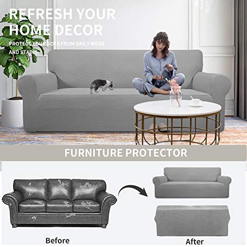 Image of Easy-Going Stretch Oversized Loveseat Slipcover 1-Piece Sofa Cover Furniture Protector Couch Soft with Elastic Bottom for Kids Polyester Spandex Jacquard Fabric Small Checks Light Gray