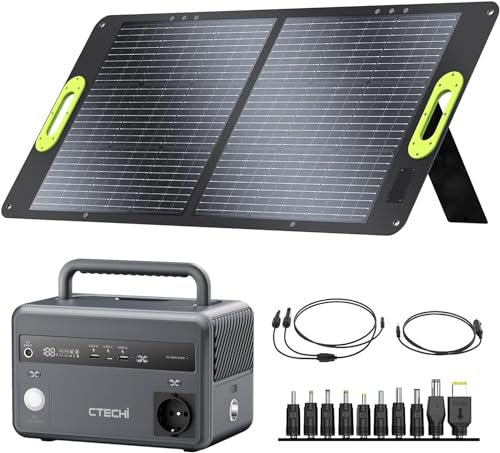 CTECHi Centrale Elettrica Portatile 300W con Pannello Solare 100W, 299Wh Batteria Backup AC Uscita, Generatore Solare, Accumulatore di Energia