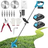 Decespugliatore a Batteria 21V, KUZUPRO Tagliabordi a Batteria con 2 Batterie 2,0Ah, 2 Tipi di Lame Tagliaerba Elettrico, Maniglia a Scomparsa, Decespugliatore Per Taglio Di Giardini, Prati E Terreni