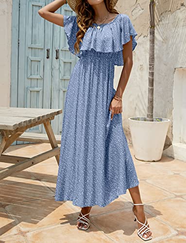 Image of Bluetime Womens Maxi Dress Off Shoulder Floral Print Boho Beach Long Summer Dresses