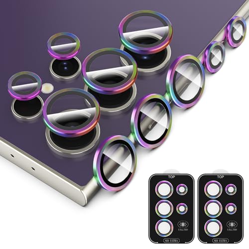 Simpeak 2Pack Camera Lens Protector Compatible with Samsung Galaxy S24 Ultra 5G 6.8 2024 Individual 9H Tempered Glass Camera Metal Case for S24 Ultra 6.8 [Installation Tray] Colorful